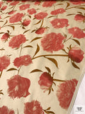 Italian Cut Floral Printed Velveteen - Watermelon / Blanched Almond / Tan