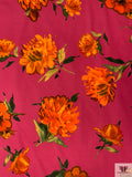 Italian Stylized Peony Printed Cotton Shirting-Lawn - Amaranth Pink / Orange / Deep Green