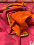 Italian Stylized Peony Printed Cotton Shirting-Lawn - Amaranth Pink / Orange / Deep Green