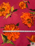 Italian Stylized Peony Printed Cotton Shirting-Lawn - Amaranth Pink / Orange / Deep Green