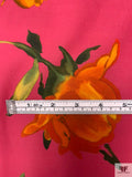 Italian Stylized Peony Printed Cotton Shirting-Lawn - Amaranth Pink / Orange / Deep Green