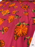 Italian Stylized Peony Printed Cotton Shirting-Lawn - Amaranth Pink / Orange / Deep Green