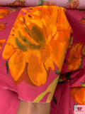 Italian Stylized Peony Printed Cotton Shirting-Lawn - Amaranth Pink / Orange / Deep Green