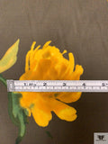 Italian Stylized Peony Printed Cotton Shirting-Lawn - Bronze Olive / Yellow / Green