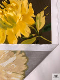Italian Stylized Peony Printed Cotton Shirting-Lawn - Bronze Olive / Yellow / Green