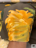 Italian Stylized Peony Printed Cotton Shirting-Lawn - Bronze Olive / Yellow / Green