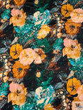 Painterly Floral Printed Rayon Jersey Knit - Turquoise / Amber / Black / Blush