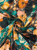 Painterly Floral Printed Rayon Jersey Knit - Turquoise / Amber / Black / Blush