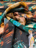 Painterly Floral Printed Rayon Jersey Knit - Turquoise / Amber / Black / Blush