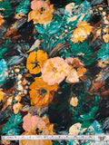 Painterly Floral Printed Rayon Jersey Knit - Turquoise / Amber / Black / Blush