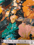 Painterly Floral Printed Rayon Jersey Knit - Turquoise / Amber / Black / Blush