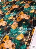 Painterly Floral Printed Rayon Jersey Knit - Turquoise / Amber / Black / Blush