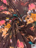 Italian Painterly Floral Printed Rayon Jersey Knit - Aubergine / Tangerine / Pinks / Sea Green