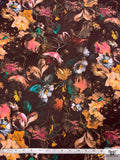 Italian Painterly Floral Printed Rayon Jersey Knit - Aubergine / Tangerine / Pinks / Sea Green