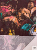 Italian Painterly Floral Printed Rayon Jersey Knit - Aubergine / Tangerine / Pinks / Sea Green