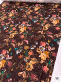 Italian Painterly Floral Printed Rayon Jersey Knit - Aubergine / Tangerine / Pinks / Sea Green