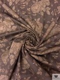 Italian Floral Printed Twill Weave Stretch Denim - Brown