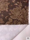 Italian Floral Printed Twill Weave Stretch Denim - Brown