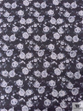 Italian Floral Printed Twill Weave Stretch Denim - Navy / Light Grey