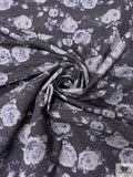 Italian Floral Printed Twill Weave Stretch Denim - Navy / Light Grey