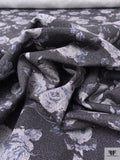 Italian Floral Printed Twill Weave Stretch Denim - Navy / Light Grey
