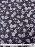 Italian Floral Printed Twill Weave Stretch Denim - Navy / Light Grey