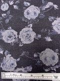 Italian Floral Printed Twill Weave Stretch Denim - Navy / Light Grey