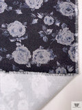 Italian Floral Printed Twill Weave Stretch Denim - Navy / Light Grey