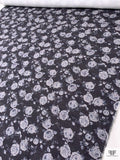 Italian Floral Printed Twill Weave Stretch Denim - Navy / Light Grey