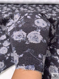 Italian Floral Printed Twill Weave Stretch Denim - Navy / Light Grey