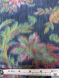 Ikat Floral Leaf Warp Printed Polyester Taffeta - Blue / Green / Rose Pink / Mustard