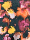 Italian Watercolor Floral Warp Printed Polyester Taffeta - Pinks / Orange / Yellow / Grey-Black