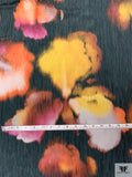 Italian Watercolor Floral Warp Printed Polyester Taffeta - Pinks / Orange / Yellow / Grey-Black