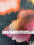 Italian Watercolor Floral Warp Printed Polyester Taffeta - Pinks / Orange / Yellow / Grey-Black