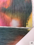 Italian Watercolor Floral Warp Printed Polyester Taffeta - Pinks / Orange / Yellow / Grey-Black