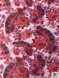 Italian Ikat Floral Paisley Printed Polyester Warp Printed Taffeta - Raspberry / Dusty Teal / Light Grey