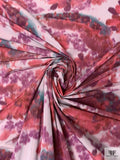 Italian Ikat Floral Paisley Printed Polyester Warp Printed Taffeta - Raspberry / Dusty Teal / Light Grey