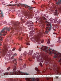 Italian Ikat Floral Paisley Printed Polyester Warp Printed Taffeta - Raspberry / Dusty Teal / Light Grey