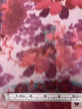 Italian Ikat Floral Paisley Printed Polyester Warp Printed Taffeta - Raspberry / Dusty Teal / Light Grey