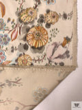 Italian Botanical of the Orient Warp Printed Polyester Taffeta - Almond / Multicolor