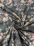 Italian Botanical of the Orient Warp Printed Polyester Taffeta - Grey-Black / Multicolor