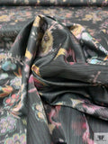 Italian Botanical of the Orient Warp Printed Polyester Taffeta - Grey-Black / Multicolor