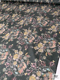Italian Botanical of the Orient Warp Printed Polyester Taffeta - Grey-Black / Multicolor