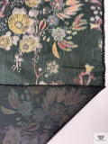 Italian Botanical of the Orient Warp Printed Polyester Taffeta - Grey-Black / Multicolor