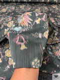 Italian Botanical of the Orient Warp Printed Polyester Taffeta - Grey-Black / Multicolor