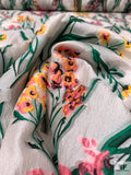 Italian Garden Floral Fil Coupé Organza - Off-White / Green / Marigold / Pink