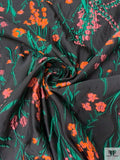 Italian Garden Floral Fil Coupé Organza - Black / Green / Orange / Berry