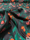 Italian Garden Floral Fil Coupé Organza - Black / Green / Orange / Berry