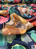 Italian Painterly Floral Printed Crepe with Mechanical Stretch - Navy / Multicolor