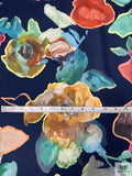 Italian Painterly Floral Printed Crepe with Mechanical Stretch - Navy / Multicolor